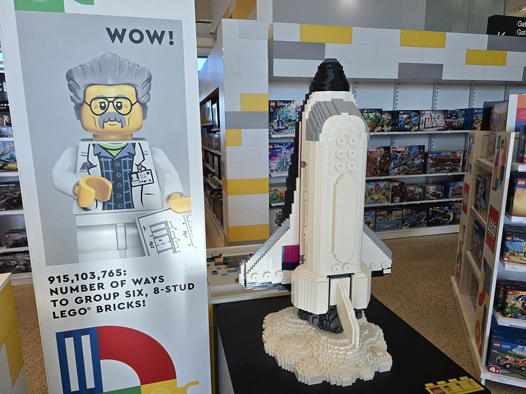 LEGO rocket display with creativity facts